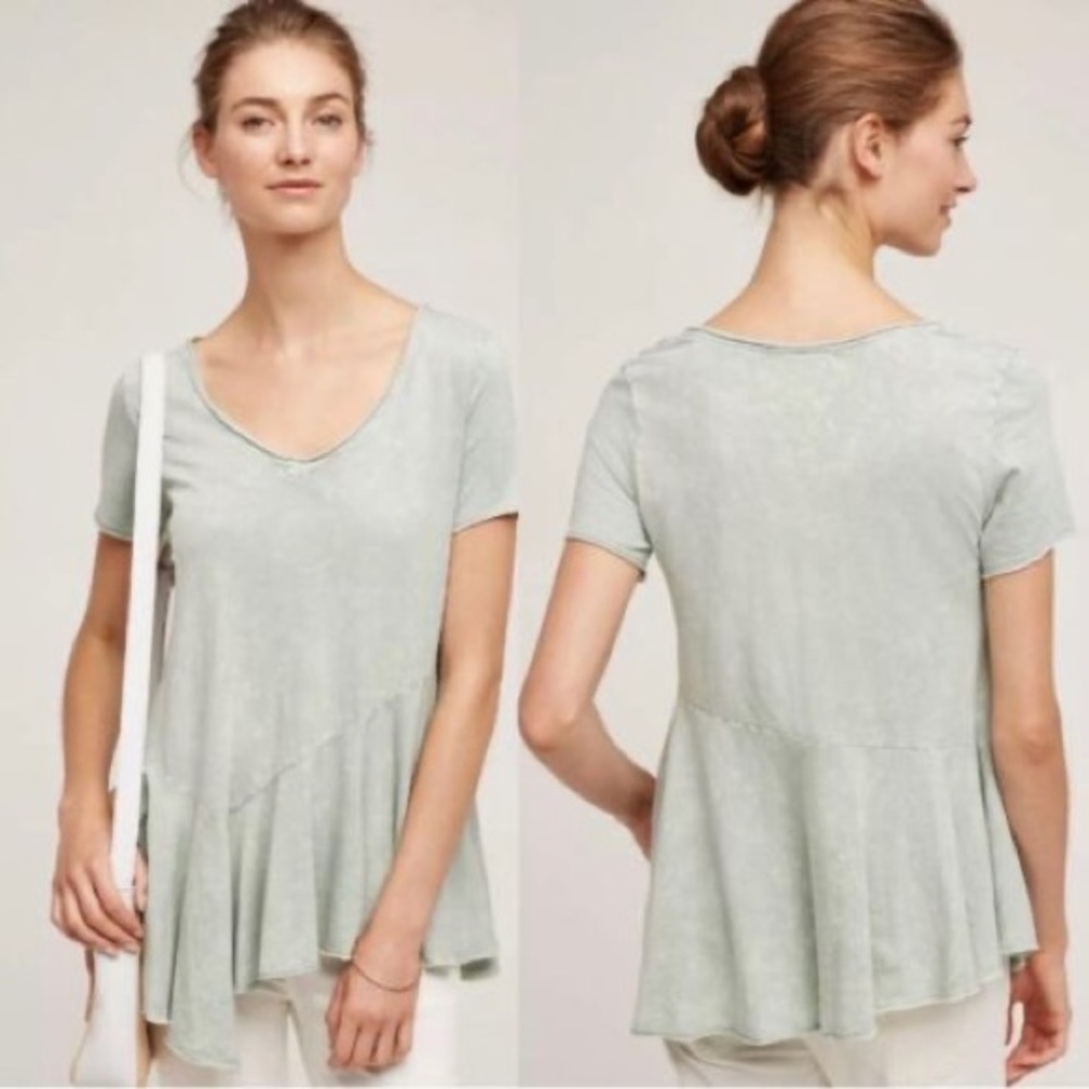 2for$30 ANTHROPOLOGIE Turquoise Tie Dye Distressed Peplum T-Shirt Size Medium